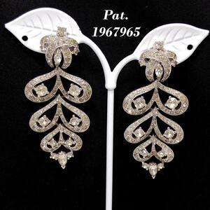 Vintage 1960s Chandelier Drop Rhinestone Clip Earrings, Rhodium Plated,